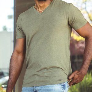 FRESH CLEAN TEES  MENS V NECK TEE , COLOR: MILITARY